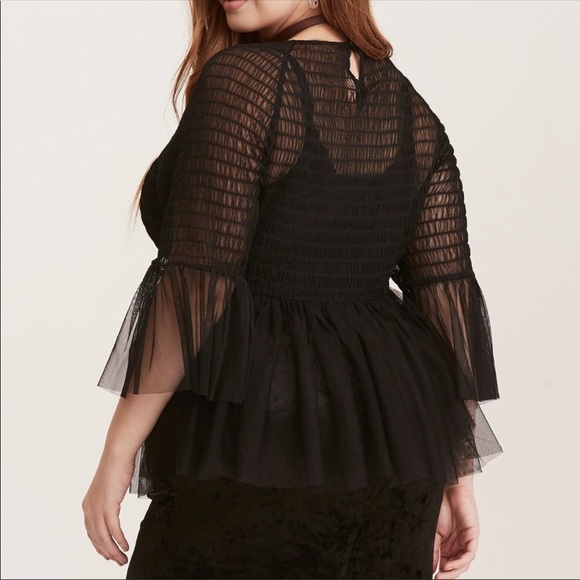 torrid Tops - Torrid smocked tulle bell sleeve peplum blouse 0